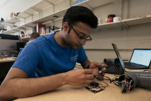 Rohit working on the sensors which measure air quality