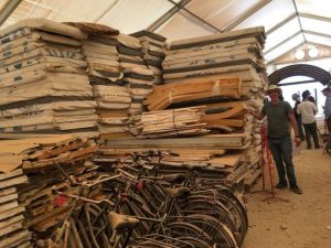 foam mattresses at the Za'atari refugee camp piled high