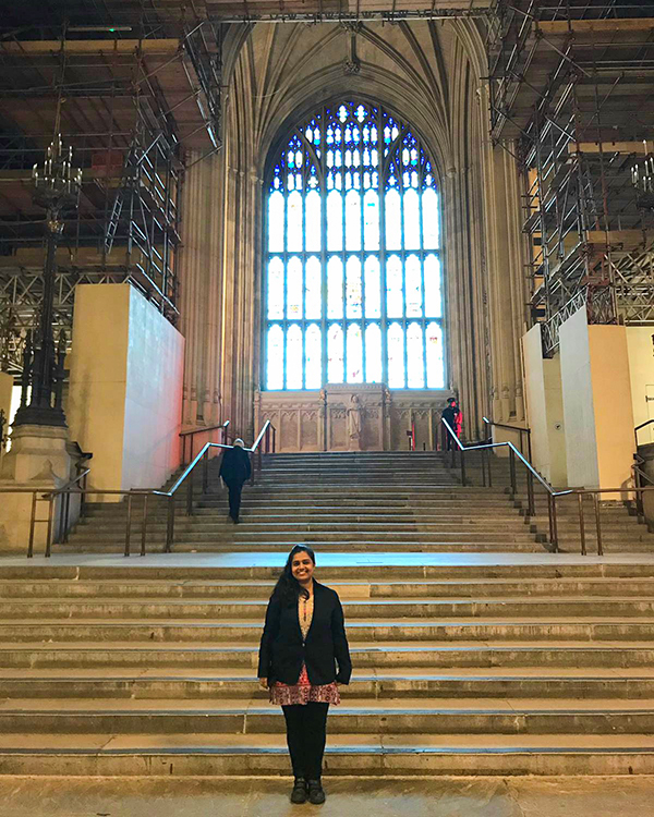 Grantham Scholar Manasi Mulay on a visit to parliament in the UK.